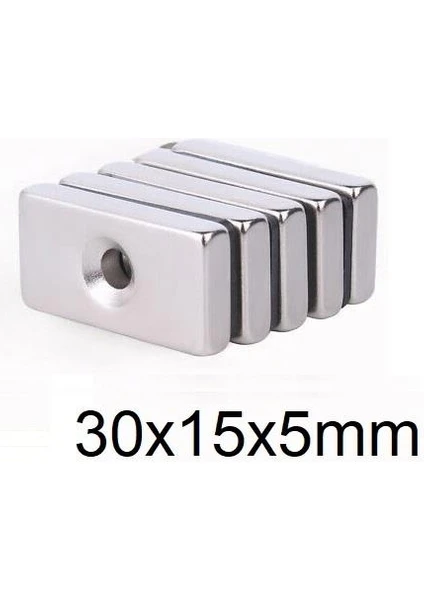 30X15X5-5MM Havşa Delikli Neodyum Güçlü Mıknatıs - Neodim Magnet