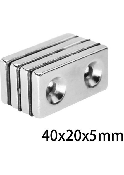 40X20X5-5MM Çift Havşa Delikli Neodyum Güçlü Mıknatıs - Neodim Magnet