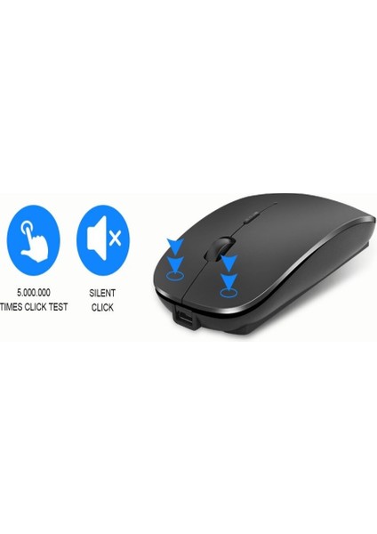 Duhalıne Bluetooth Şarjlı 2.4ghz Kablosuz Mouse Sessiz Tıklama