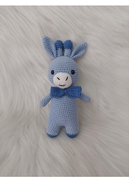 Mavi Miniş Zürafa Uyku Arkadaşı Amigurumi Organik Oyuncak