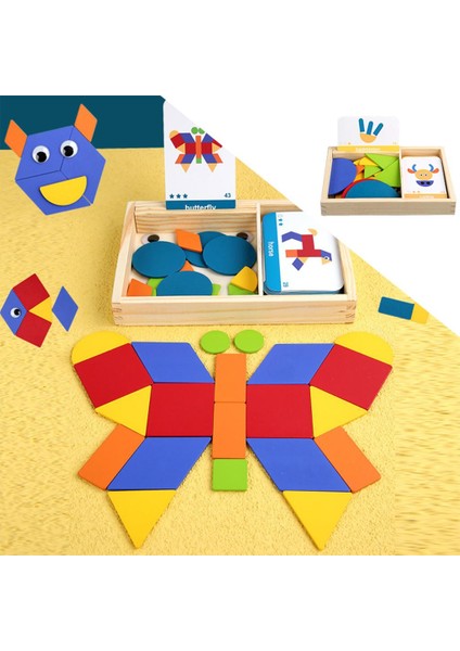 Klasik Ahşap Desen Blokları Eğitici Montessori Tangram Oyuncaklar Çocuklar Için 87 Adet (Yurt Dışından)