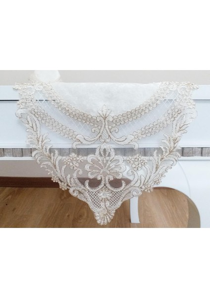 Fransız Güpürlü Orkide Kadife Salon Takımı 5 Parça Krem Gold