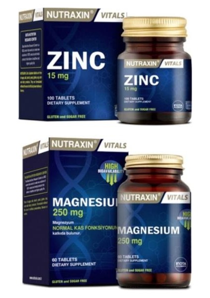 Magnezyum Takviyesi 250 Mg 60 Tablet + Çinko Takviyesi 15 Mg 100 Tablet
