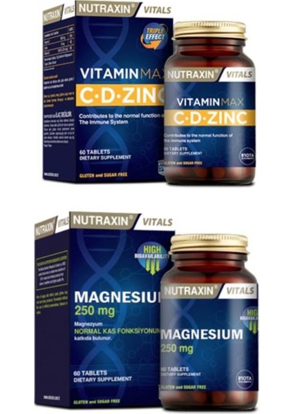 Vitamin Max(C Vitamini,d Vitamini ve Çinko Takviyesi) 60 Tablet+ Magnezyum Takviyesi 250MG 60 Tablet