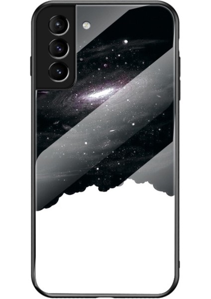 Galaxy S22 Için Yıldızlı Gökyüzü Desenli Temperli Cam + Tpu + Pc Hibrit Telefon Kılıfı - Siyah Beyaz (Yurt Dışından)