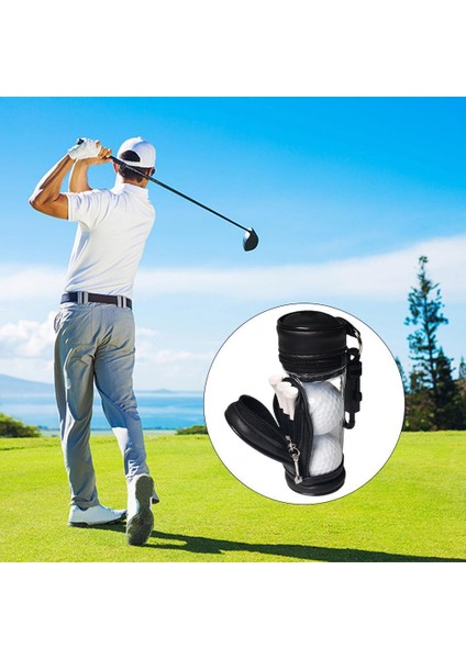 Golf Topu Kılıfı Topu Depolama Seti Tee Tutucu ile 3 Golf Topları Mini Kılıfı Siyah fırsatları