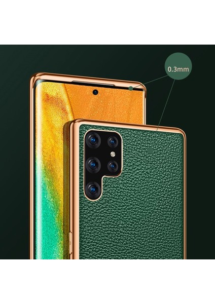 Galaxy S22 Ultra Için Litchi Doku Galvanik Pu Deri Kaplamalı Pc + Tpu Hibrit Telefon Kılıfı - Kırmızı (Yurt Dışından)