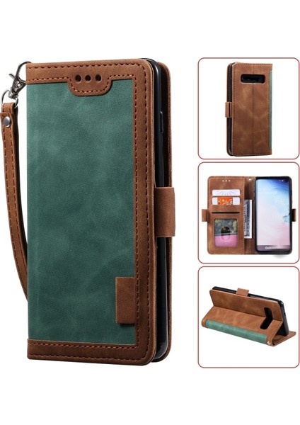 Galaxy S10e Için Retro Stil Deri Telefon Kılıfı - Yeşil (Yurt Dışından)