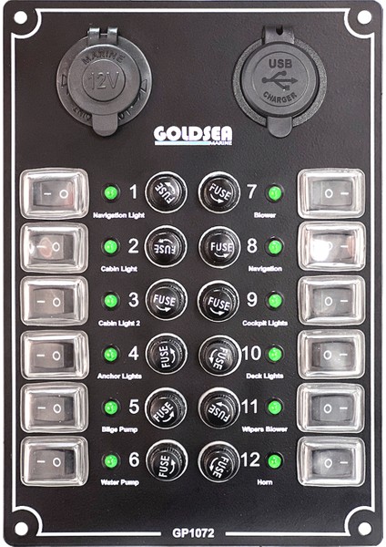 Switch Panel 12 Anahtar Şarj - USB Soketli Sigorta Paneli