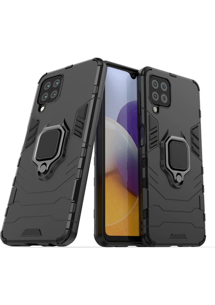 Samsung Galaxy M22 5g Batman Serisi Yüzük Standlı Armor Kılıf - Siyah