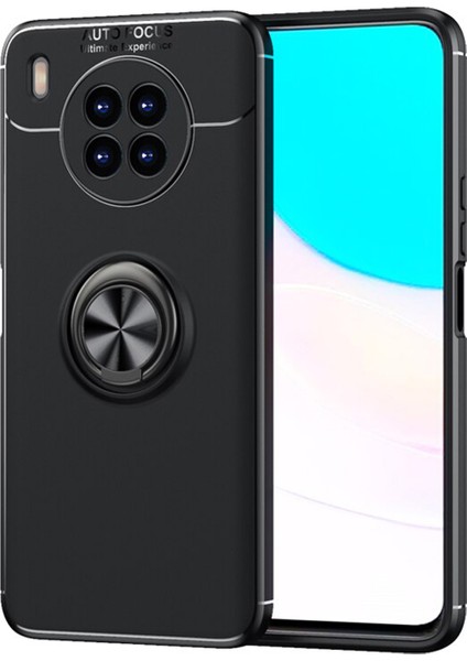 Huawei Nova 8i Focus Serisi Yüzük Standlı Silikon Kılıf - Siyah