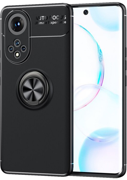Huawei Nova 9 Focus Serisi Yüzük Standlı Silikon Kılıf - Siyah