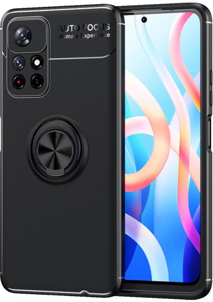 Xiaomi Redmi Note 11 Çin Versiyon Focus Serisi Yüzük Standlı Silikon Kılıf - Siyah