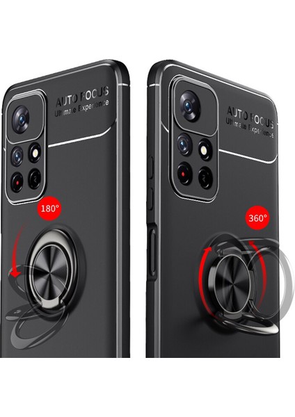 Xiaomi Redmi Note 11 Çin Versiyon Focus Serisi Yüzük Standlı Silikon Kılıf - Siyah fiyatları