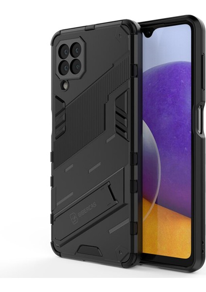 Samsung Galaxy M22 Matrix Serisi Armor Standlı Perfect Koruma Kılıf - Siyah