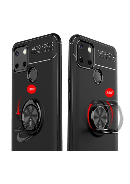 Realme C12 Focus Serisi Yüzük Standlı Silikon Kılıf - Siyah fiyatları