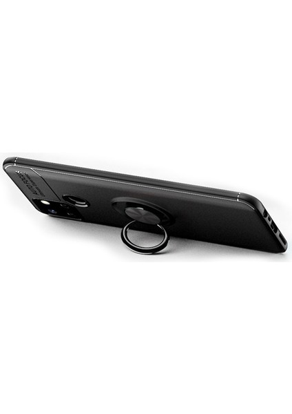 Realme C12 Focus Serisi Yüzük Standlı Silikon Kılıf - Siyah modelleri