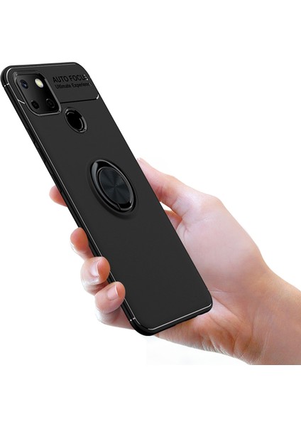 Realme C12 Focus Serisi Yüzük Standlı Silikon Kılıf - Siyah fırsatları
