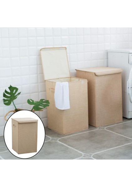 Çamaşırhane Sepeti Giysi Sepet Kapak ile Havlu Organizatör Kutusu Ev Bej L fırsatları