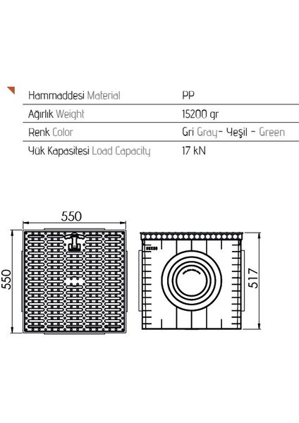 55X55 Rögar Kutusu+Izgaralı Kapak