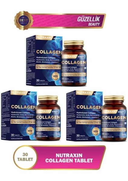Resveratrol, Hyalüronik Asit, Biotin, ve Çinko Içeren Hidrolize 30 Tablet X3 Adet
