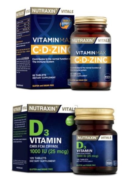 Vitamin Max ( C Vitamini ,d Vitamini ve Çinko Takviyesi ) 60 Tablet + D3 Vitamini 1000 Iu 120 Tablet