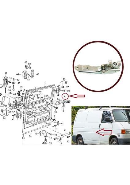 BDP24 VW Transporter T4 Caravelle 1990-2003 için Sağ Arka Sürgülü Kapı Orta Makarası 701843336A modelleri