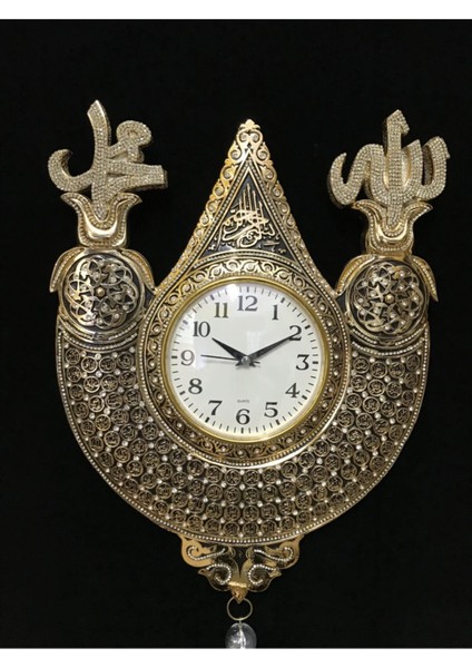 Hediyelik Polyester Taşlı Ayetli Lale Motifli Dekoratif Duvar Saati