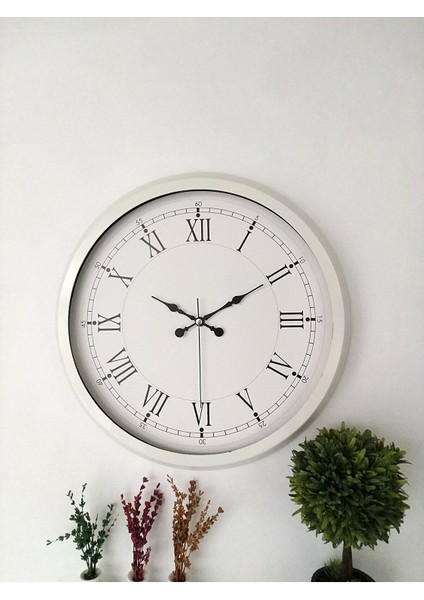 Hediyelik Metal Beyaz Retro Dekoratif Duvar Saati 40 cm