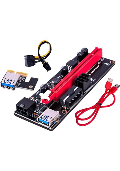 Pcıe Rıser Ver 009S 1x Ila 16X Grafik Genişletme USB Adaptörü Kart, 24 Inç USB Kırmızı USB Kablosu (Yurt Dışından)