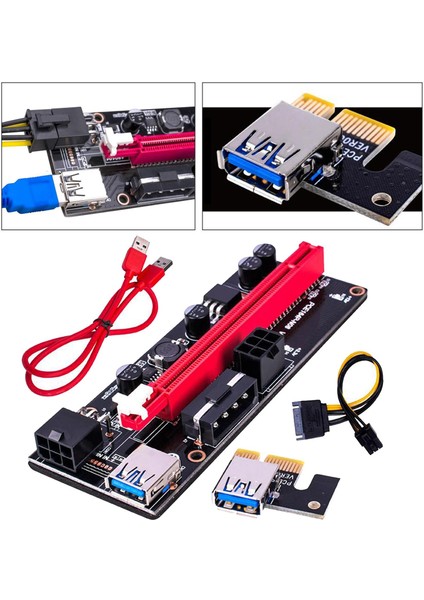 Pcıe Rıser Ver 009S 1x Ila 16X Grafik Genişletme USB Adaptörü Kart, 24 Inç USB Kırmızı USB Kablosu (Yurt Dışından)
