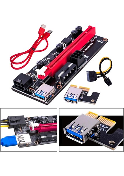 Pcıe Rıser Ver 009S 1x Ila 16X Grafik Genişletme USB Adaptörü Kart, 24 Inç USB Kırmızı USB Kablosu (Yurt Dışından)