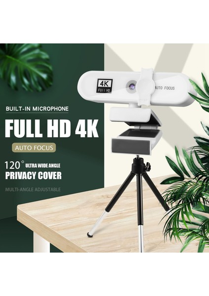 1080P 2k 4K Tam USB Otomatik Noktası W/gizlilik Kapağı Tripod ile Dönülebilir 4K Beyaz (Yurt Dışından)