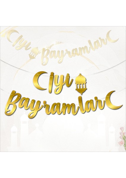 İyi Bayramlar Metalik Altın Banner - 2.10 mt
