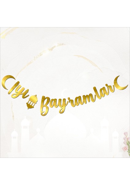 İyi Bayramlar Metalik Altın Banner - 2.10 mt fırsatları
