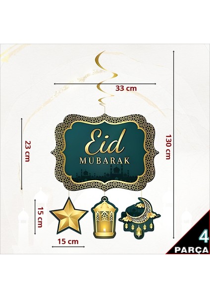 Süsle Bebek ve Parti Eid Mubarak Tavan Süsü - 130 cm x 33 cm ديكور سقف عيد مبارك