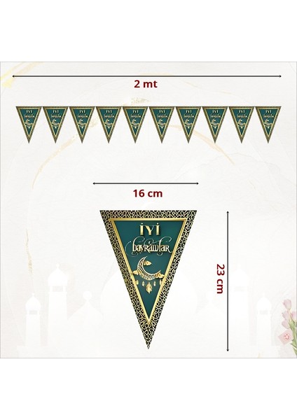 Süsle Bebek ve Parti İyi Bayramlar Üçgen Bayrak Flama - 2 mt