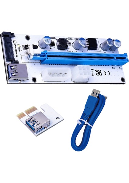 Charmant Pcı-E Riser Kart 60 cm 4pin 6pin 15PIN Sata Genişletici Adaptörü Madencilik Madencilik Mavi Beyaz (Yurt Dışından)