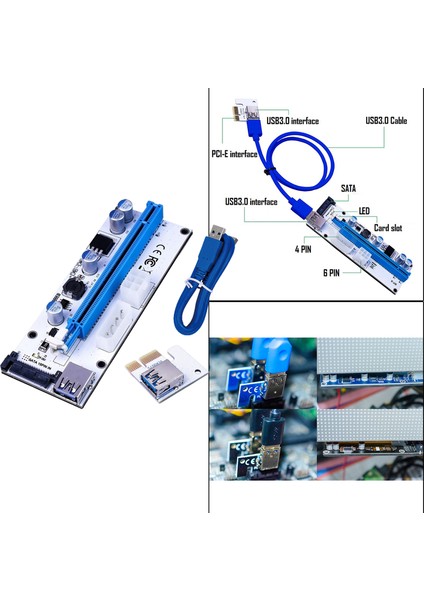 Charmant Pcı-E Riser Kart 60 cm 4pin 6pin 15PIN Sata Genişletici Adaptörü Madencilik Madencilik Mavi Beyaz (Yurt Dışından) modelleri