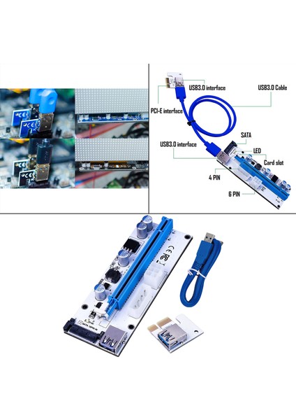 Charmant Pcı-E Riser Kart 60 cm 4pin 6pin 15PIN Sata Genişletici Adaptörü Madencilik Madencilik Mavi Beyaz (Yurt Dışından) fırsatları