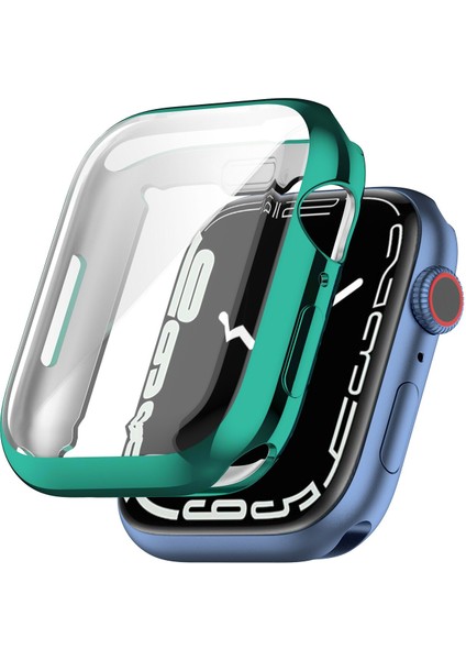 Apple Watch Uyumlu 7 45 mm Önü Kapalı Tasarım Parlak Silikon Kılıf - Petrol Yeşili