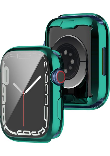 Apple Watch Uyumlu 7 45 mm Önü Kapalı Tasarım Parlak Silikon Kılıf - Petrol Yeşili fiyatları