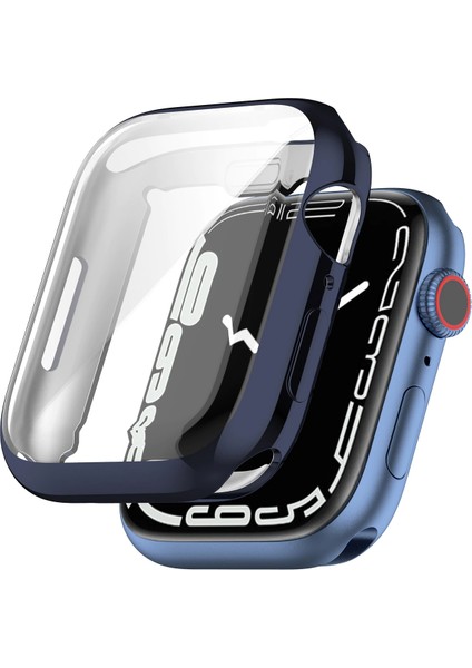 Apple Watch Uyumlu 7 45 mm Önü Kapalı Tasarım Parlak Silikon Kılıf - Lacivert
