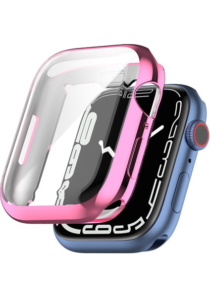 Apple Watch Uyumlu 7 41 mm Önü Kapalı Tasarım Parlak Silikon Kılıf - Pembe