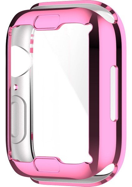 Apple Watch Uyumlu 7 41 mm Önü Kapalı Tasarım Parlak Silikon Kılıf - Pembe modelleri