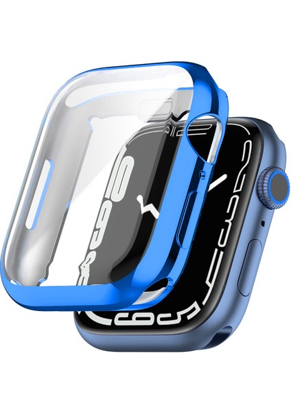Apple Watch Uyumlu 7 41 mm Önü Kapalı Tasarım Parlak Silikon Kılıf - Mavi