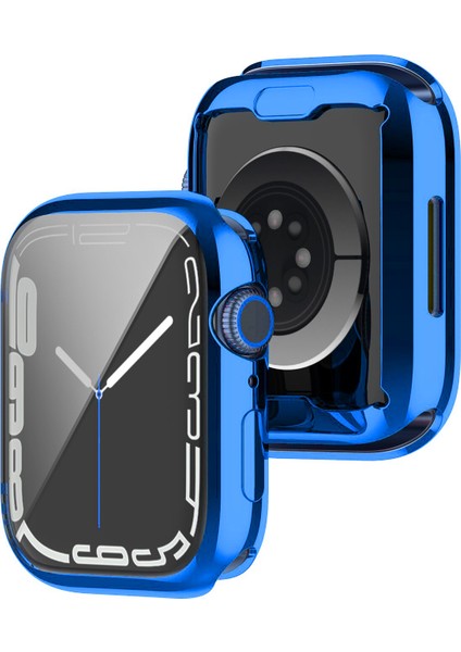 Apple Watch Uyumlu 7 41 mm Önü Kapalı Tasarım Parlak Silikon Kılıf - Mavi fiyatları