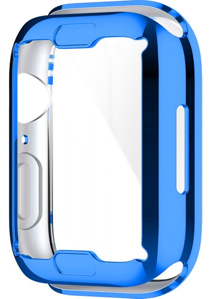 Apple Watch Uyumlu 7 41 mm Önü Kapalı Tasarım Parlak Silikon Kılıf - Mavi modelleri