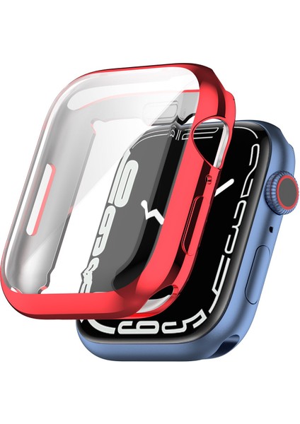 Apple Watch Uyumlu 7 41 mm Önü Kapalı Tasarım Parlak Silikon Kılıf - Kırmızı