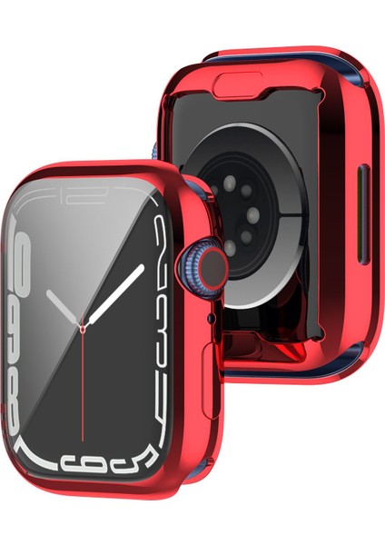 Apple Watch Uyumlu 7 41 mm Önü Kapalı Tasarım Parlak Silikon Kılıf - Kırmızı fiyatları